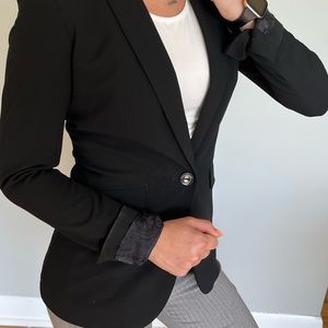 Black womens suit jacket / blazer with floral liner.